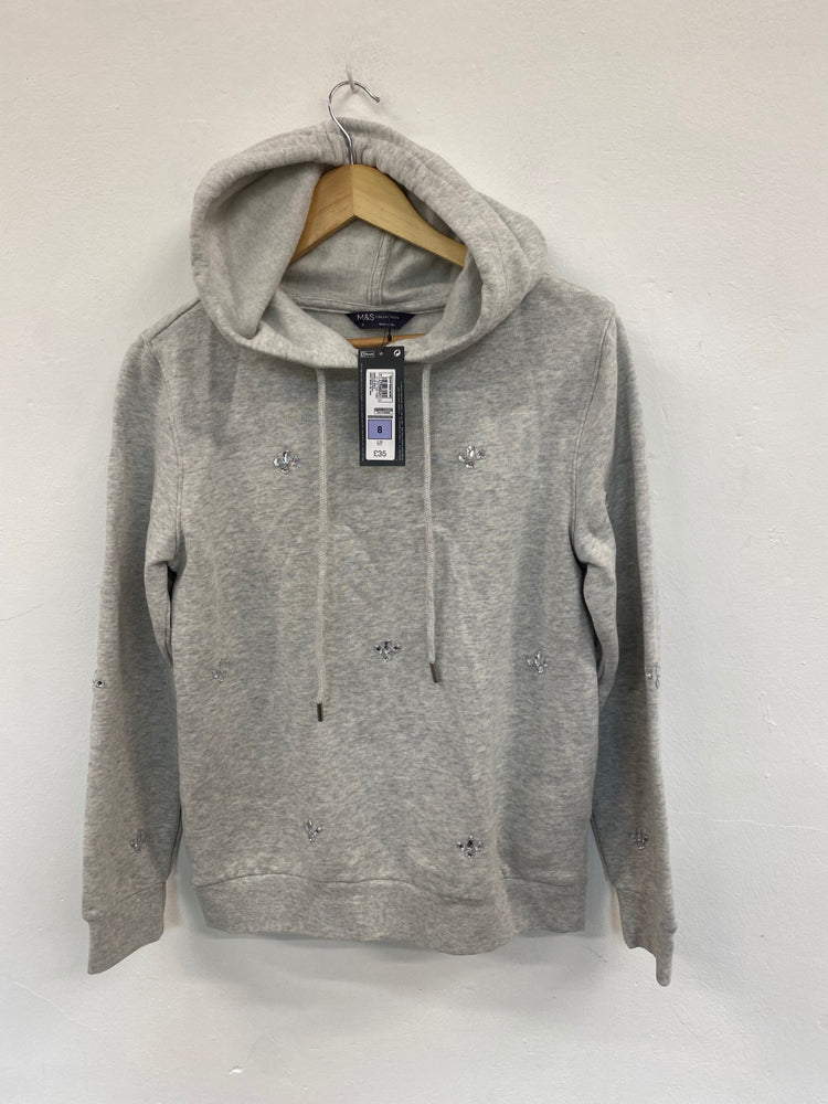 Fabulous M&S Collection embellished sparkle Hoodie UK8 Grey New HT149