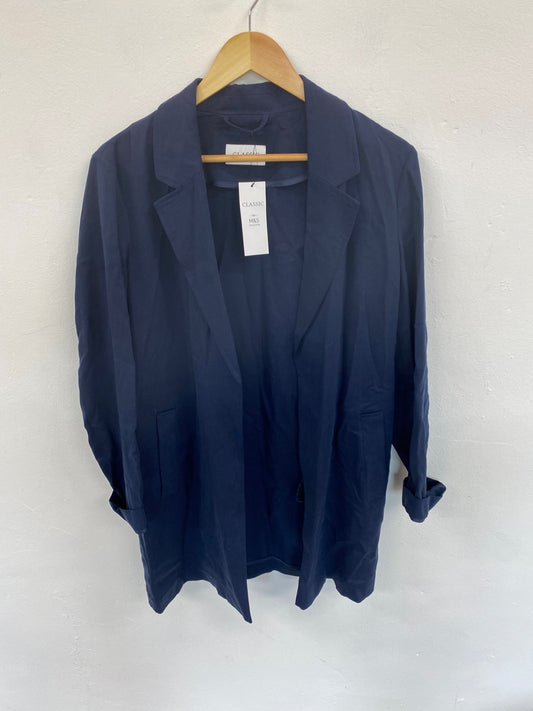 Fabulous M&S Classic Range lagenlook open Coat UK10 Navy Blue HT149