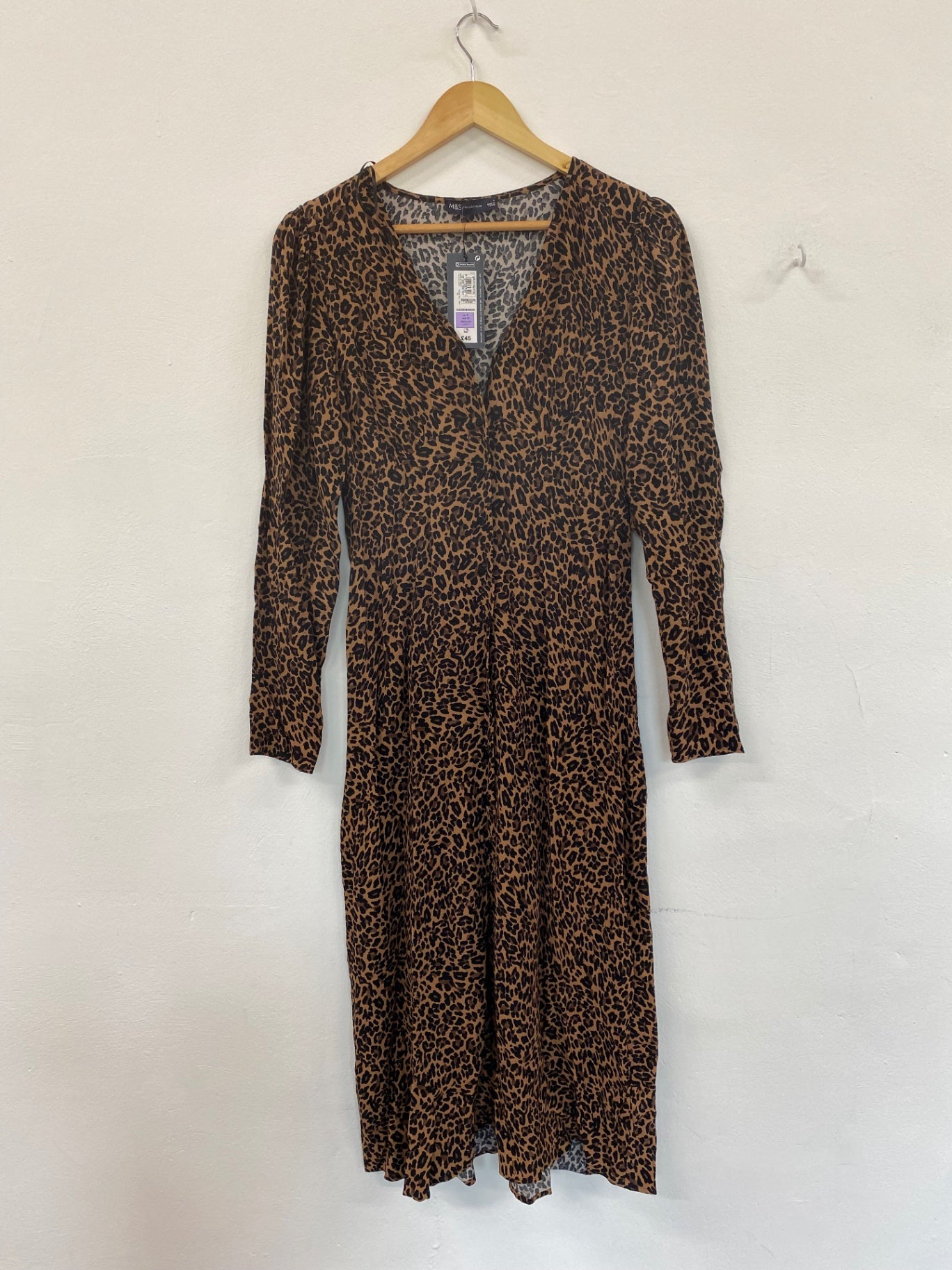 Fabulous M&S Tea Dress leopard print UK8 lightweight Midaxi HT149