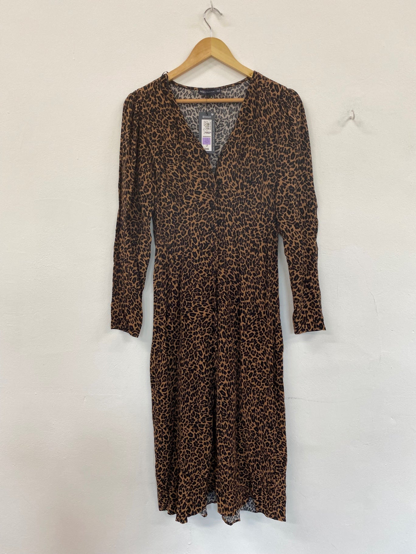 Fabulous M&S Tea Dress leopard print UK8 lightweight Midaxi HT149