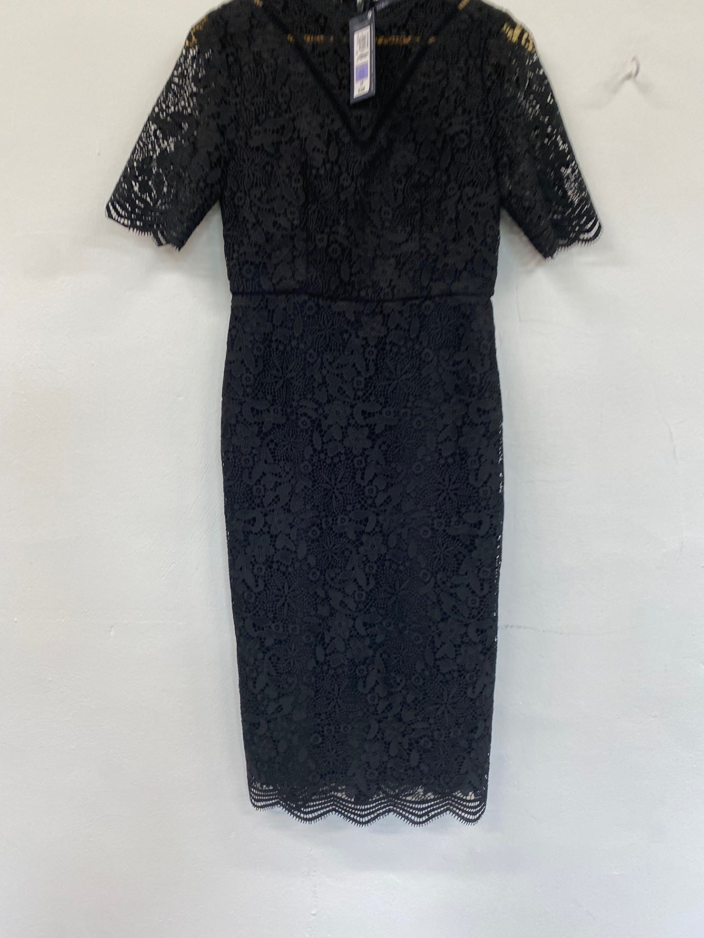 Amazing Marks &Spencer formal party occasion Dress Uk8 Black Overlay HT149