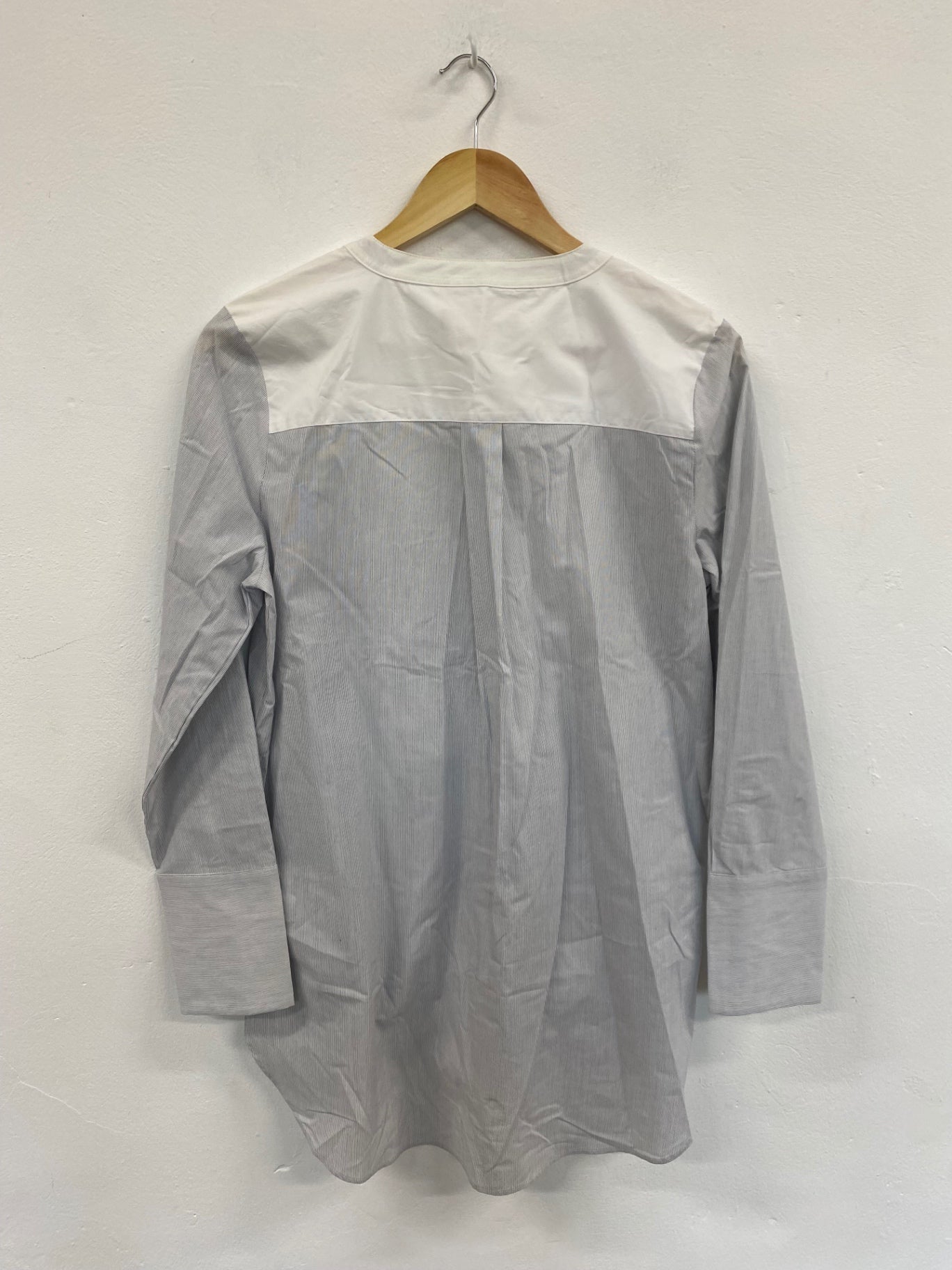 Fabulous M&S Collection striped longline Shirt Uk8 White & Blue grandad collar HT149