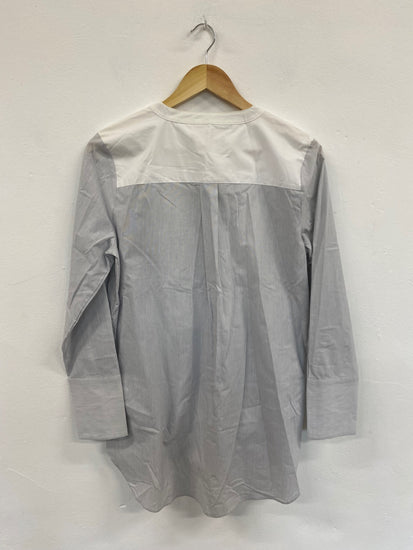 Fabulous M&S Collection striped longline Shirt Uk8 White & Blue grandad collar HT149