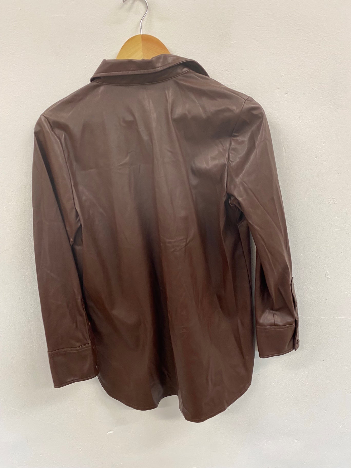 Fabulous M&S Collection faux leather longline Shirt UK8 Brown Chocolate HT149