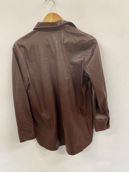 Fabulous M&S Collection faux leather longline Shirt UK8 Brown Chocolate HT149