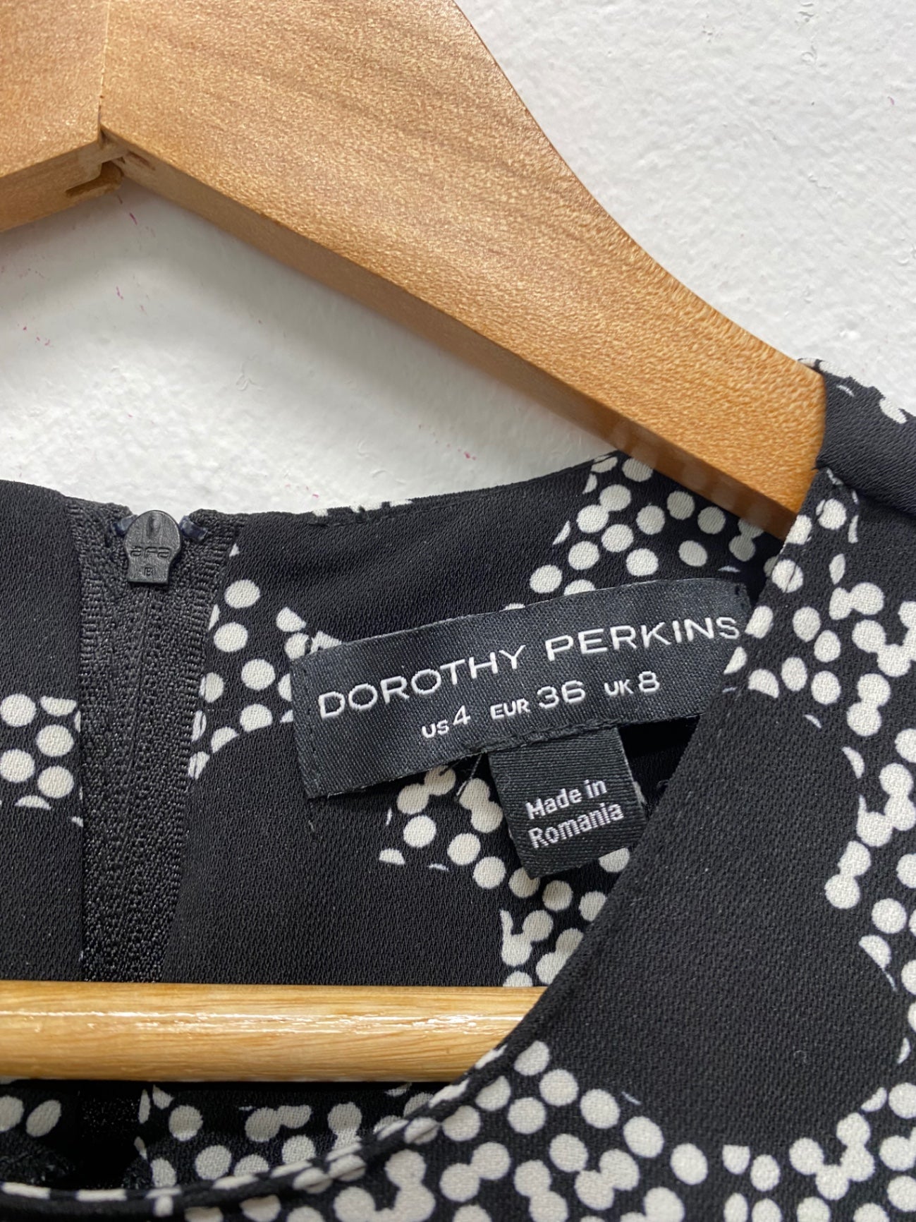 Dorothy Perkins Stylish Black Polkadot Hearts Midi Dress UK8 HT149