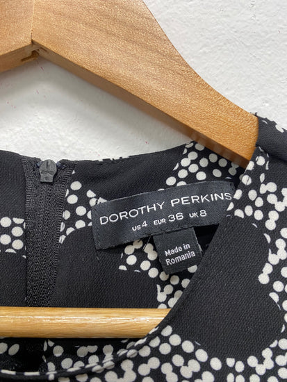 Dorothy Perkins Stylish Black Polkadot Hearts Midi Dress UK8 HT149