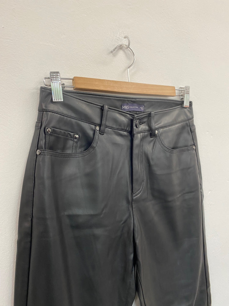 Fabulous M&S faux leather slim leg Trousers UK8 Black HT149