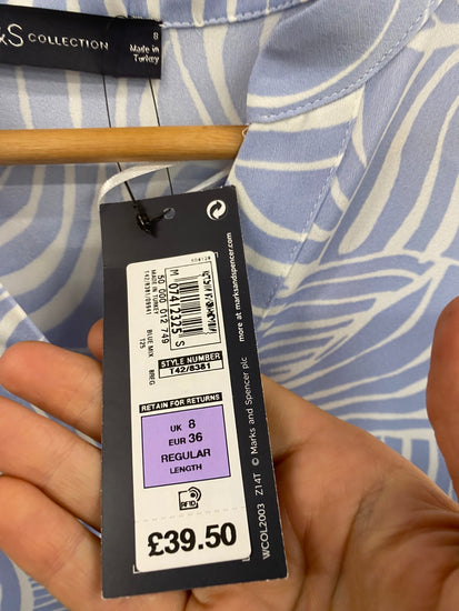 Fabulous M&S Tunic dress Uk8 Blue & white lightweight HT149