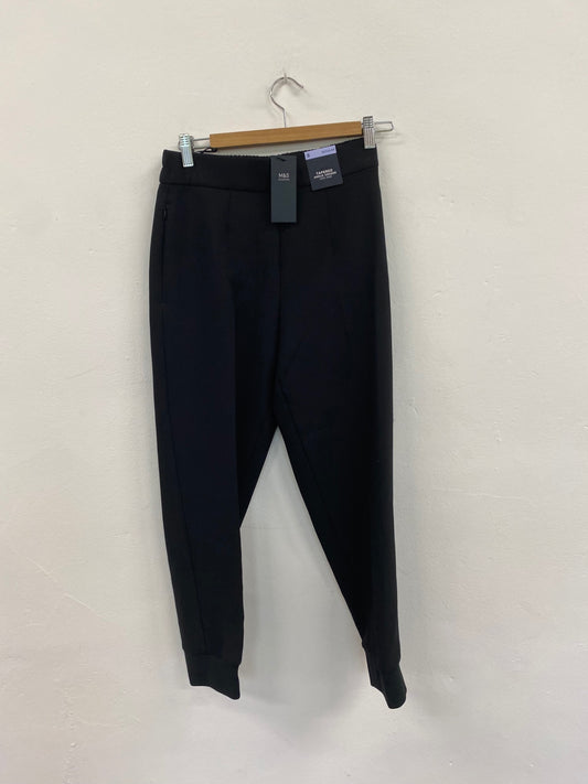 Amazing M&S Trousers tapered ankle grazers cuffed Uk8 Black new HT149