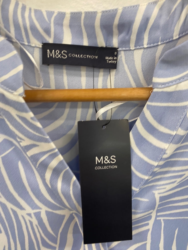 Fabulous M&S Tunic dress Uk8 Blue & white lightweight HT149
