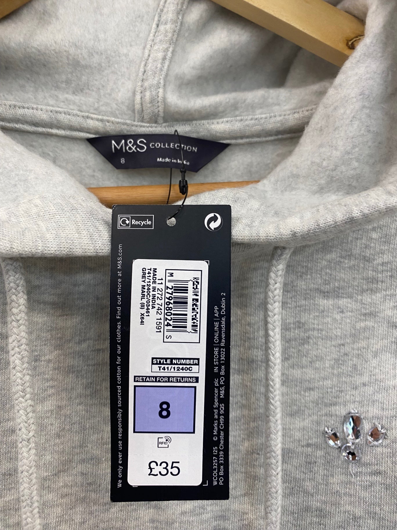 Fabulous M&S Collection embellished sparkle Hoodie UK8 Grey New HT149