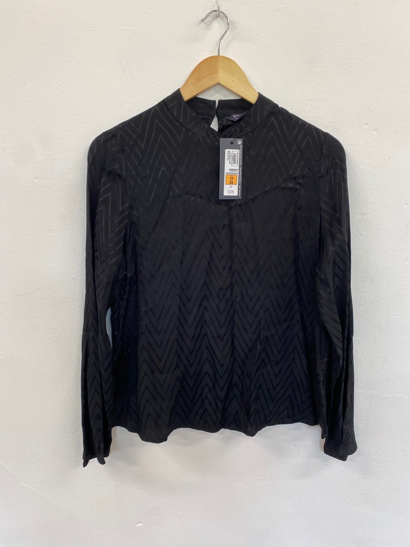 Amazing M&S Blouse UK10 Black high neck formal classic HT149