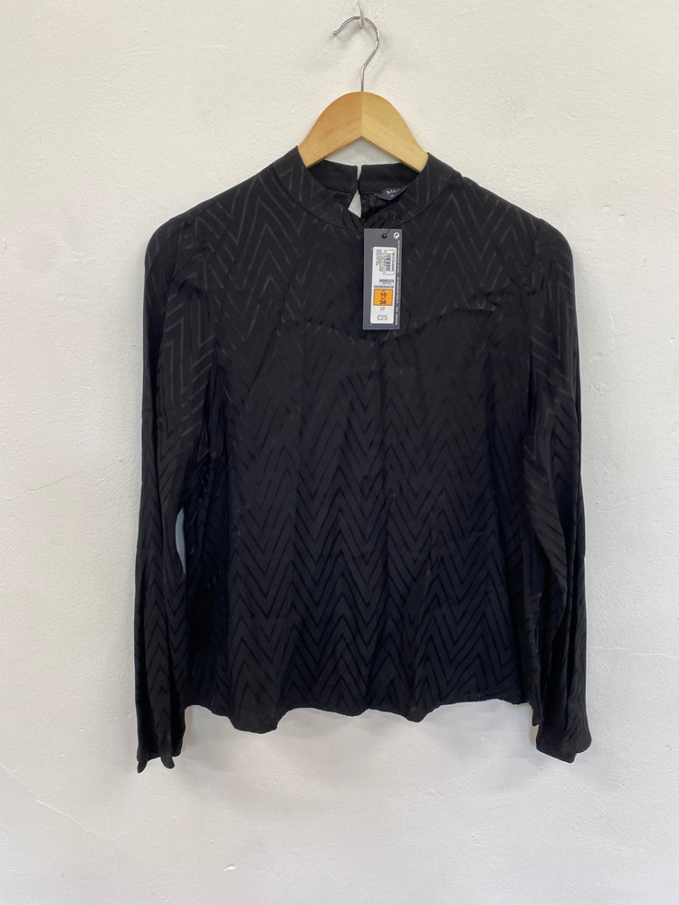 Amazing M&S Blouse UK10 Black high neck formal classic HT149