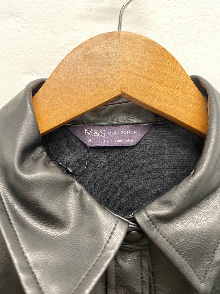Fabulous M&S Faux Leather Shacket UK8 Black HT149