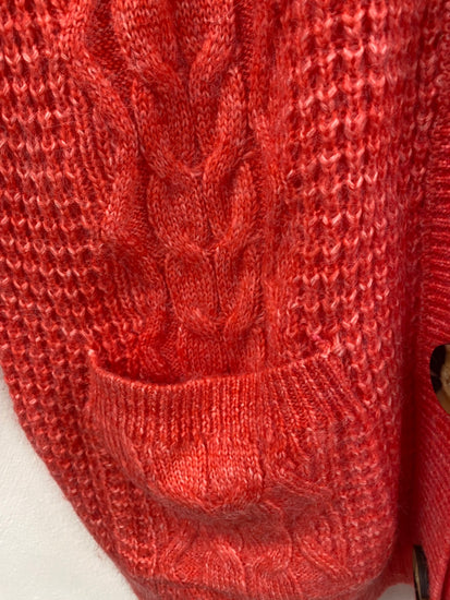 Amazing M&S wool blend knitted oversized Cardigan UkXS Pink red HT149