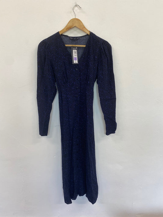 Gorgeous M&S Animal print tea Dress UK8 Navy blue Edgy HT149