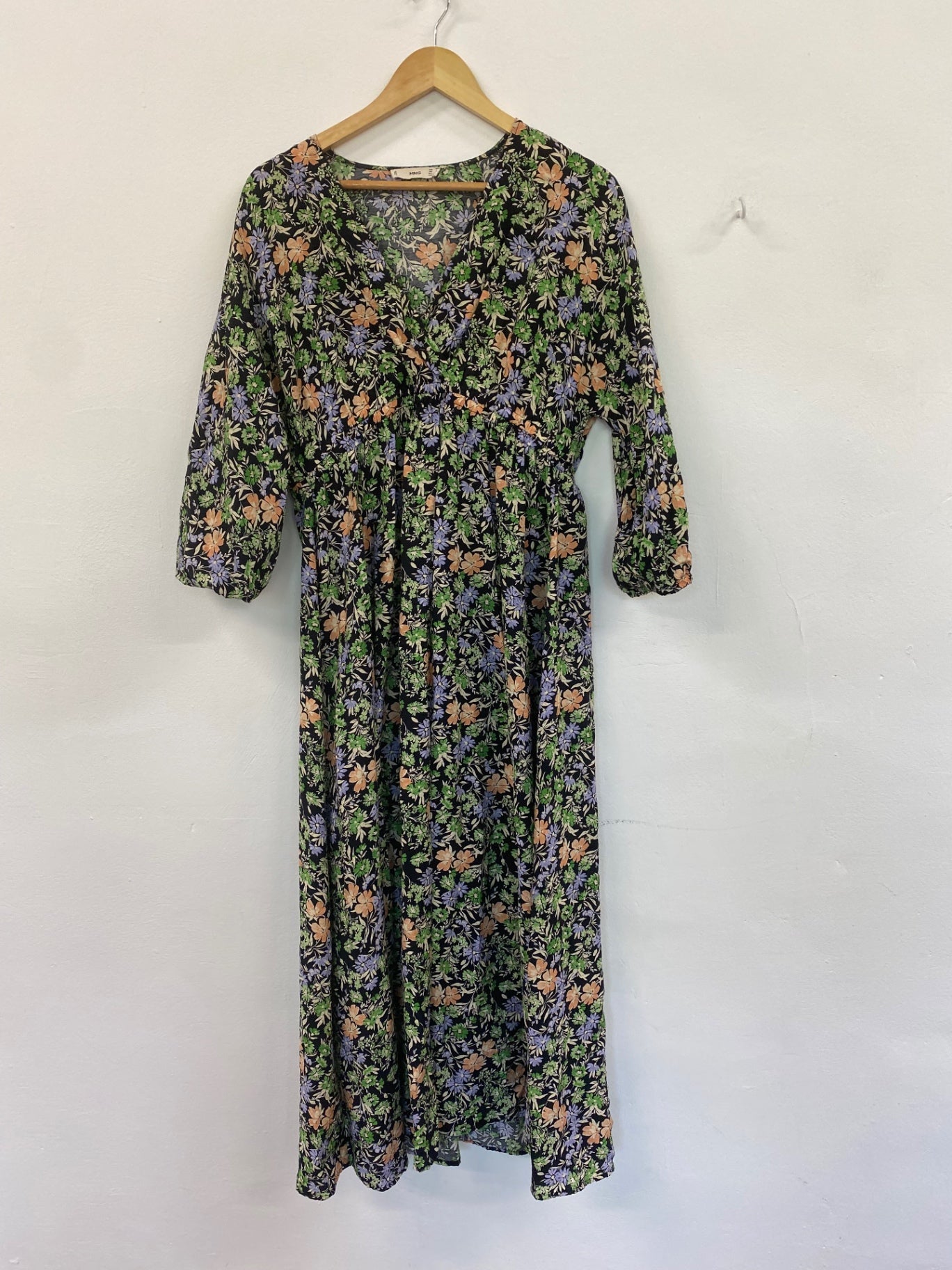 Fabulous Mango botanical floral tea Dress UK L Green HT149