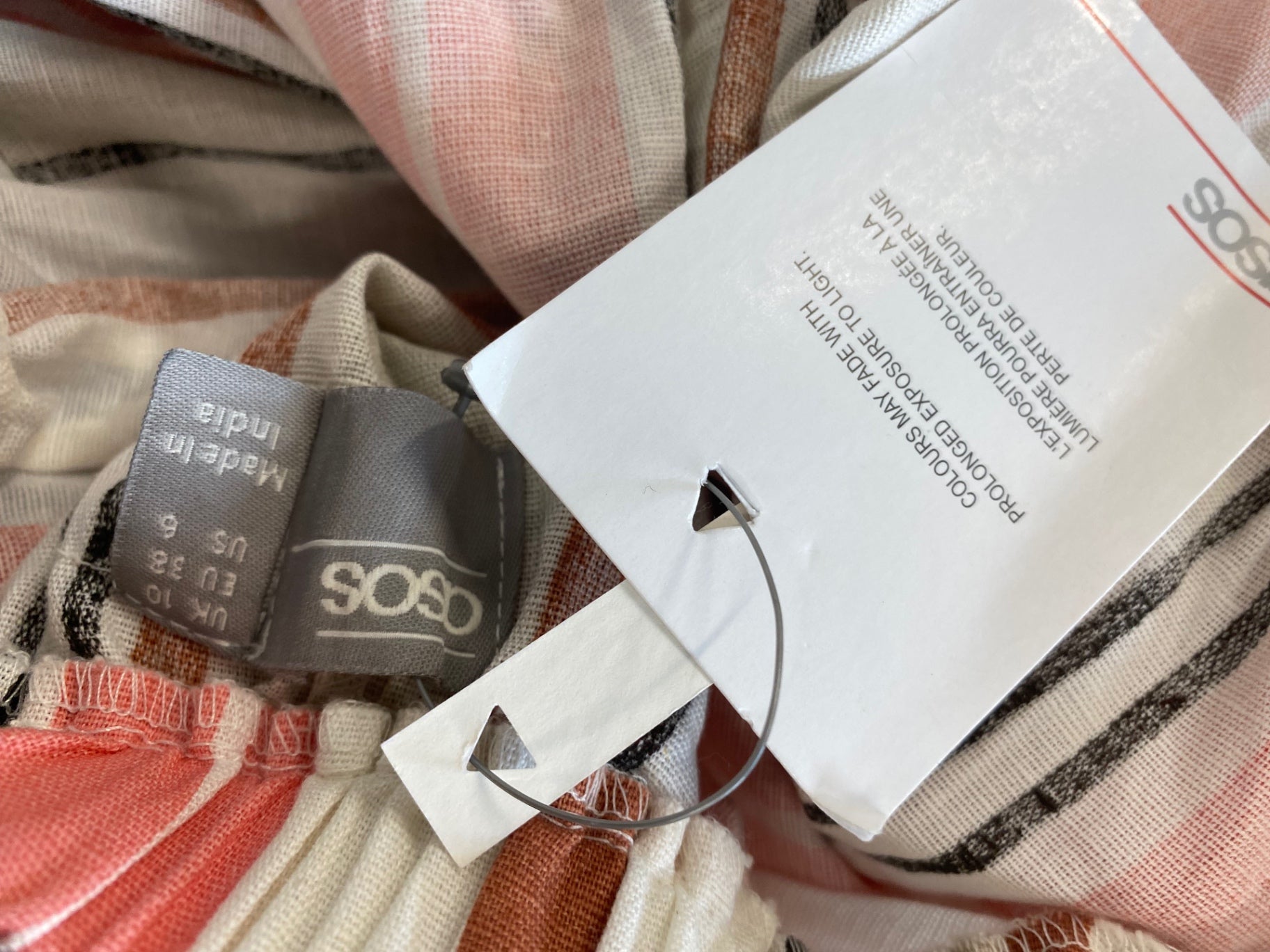 Gorgeous ASOS backless flirty Summer linen striped Dress UK10 Beige pink HG001