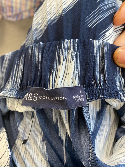 Gorgeous Marks & Spencers pleated midi Skirt UK8 Navy blue & white HT149