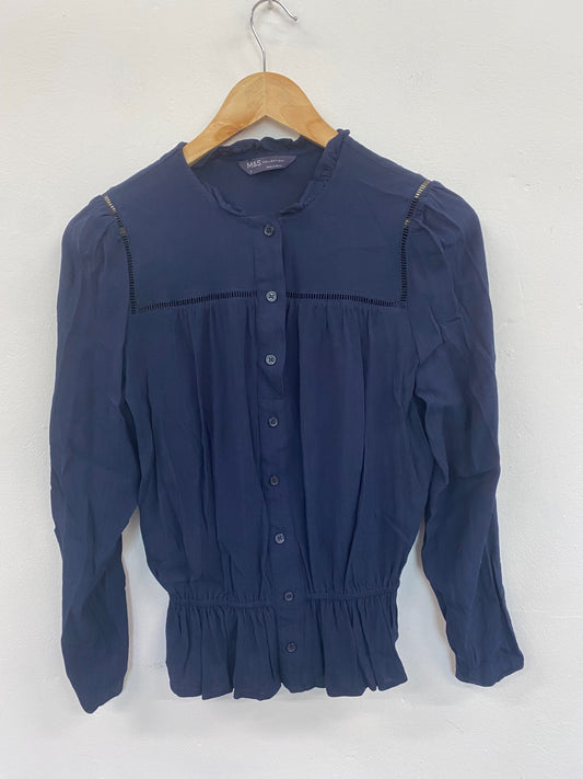 Gorgeous M&S Collection broderie detail  Blouse UK8 Navy Blue HT149