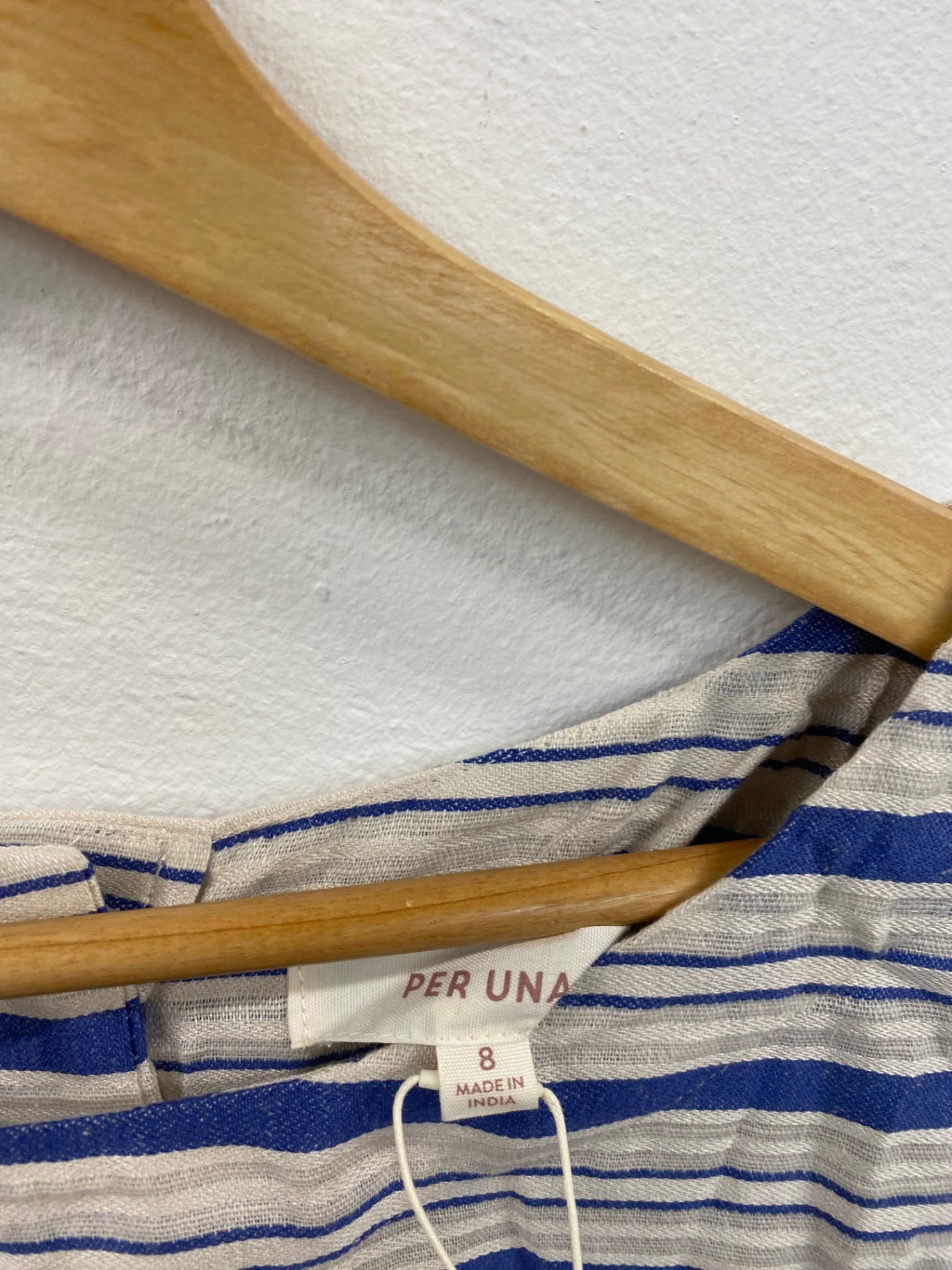 Gorgeous Per Una Short sleeve nautical Blouse UK8 Beige & Blue HT149