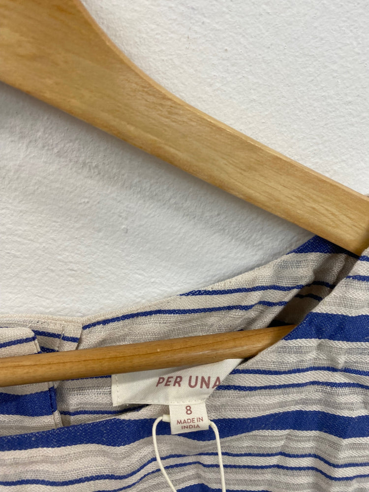 Gorgeous Per Una Short sleeve nautical Blouse UK8 Beige & Blue HT149