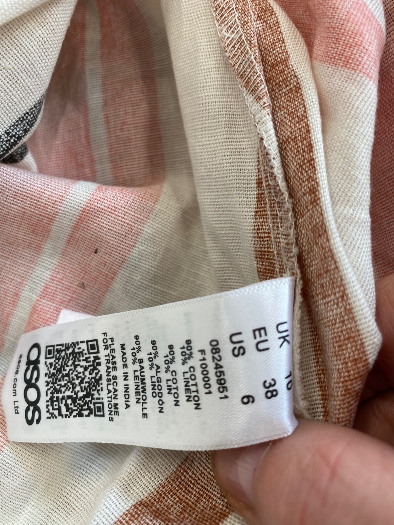 Gorgeous ASOS backless flirty Summer linen striped Dress UK10 Beige pink HG001