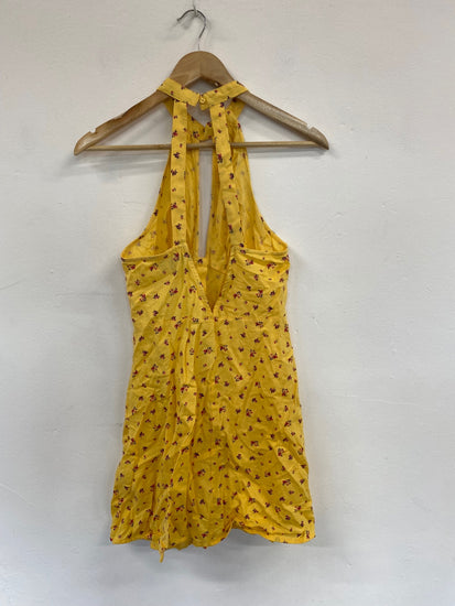 Gorgeous ASOS linen playful Mini pinafore dress UK10 Yellow Floral HG001