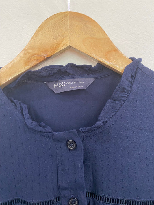Gorgeous M&S Collection broderie detail  Blouse UK8 Navy Blue HT149