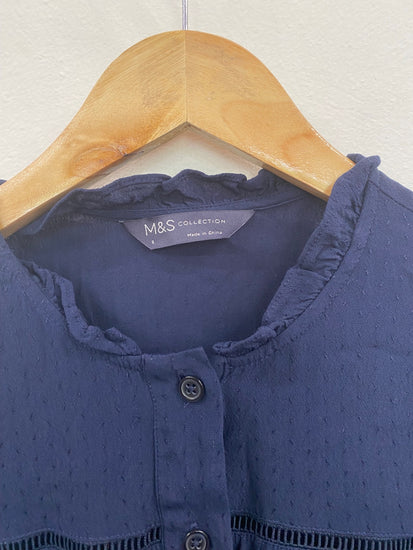 Gorgeous M&S Collection broderie detail  Blouse UK8 Navy Blue HT149