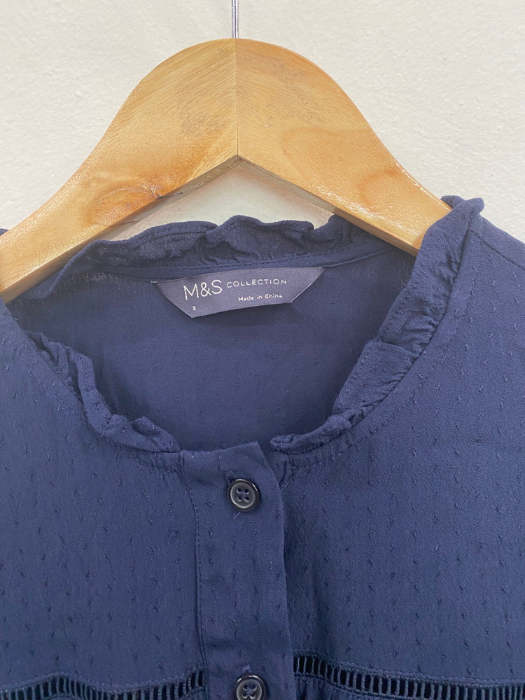Gorgeous M&S Collection broderie detail  Blouse UK8 Navy Blue HT149