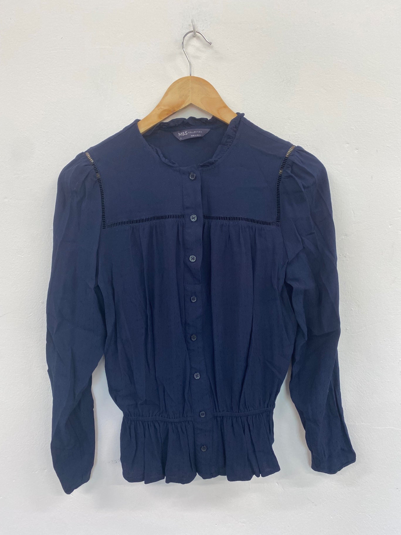 Gorgeous M&S Collection broderie detail  Blouse UK8 Navy Blue HT149