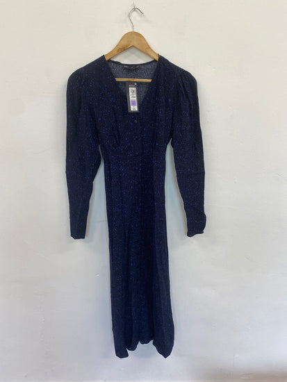 Gorgeous M&S Animal print tea Dress UK8 Navy blue Edgy HT149