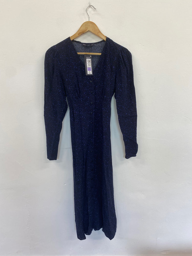 Gorgeous M&S Animal print tea Dress UK8 Navy blue Edgy HT149