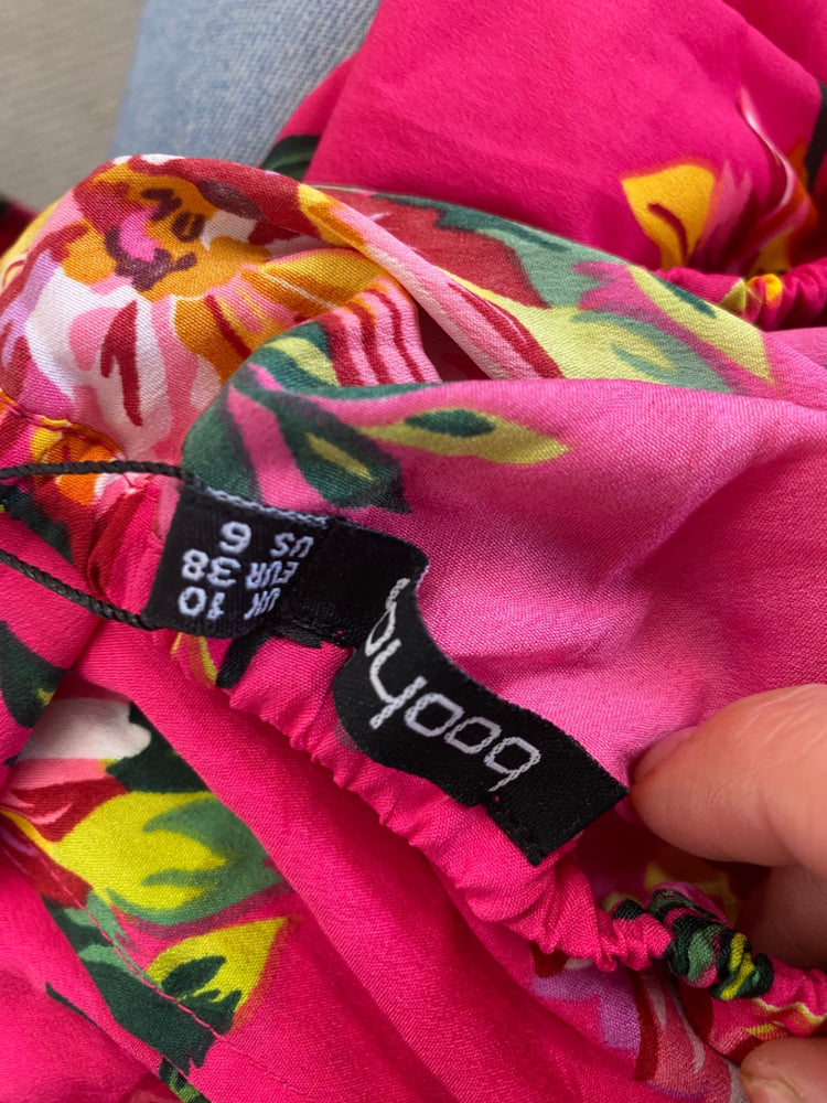 Gorgeous Boohoo flora Spanish gypsy Dress UK10 Pink Holiday events HG001