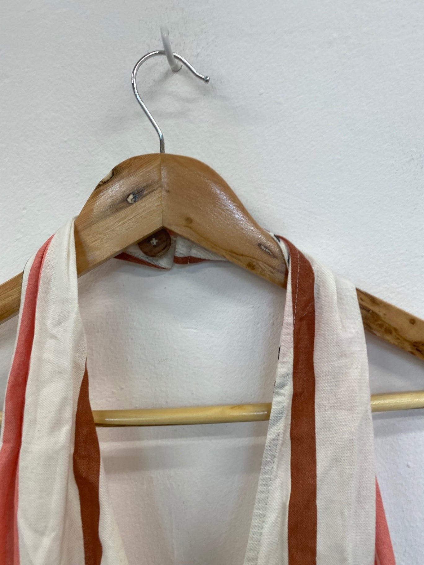 Gorgeous ASOS backless flirty Summer linen striped Dress UK10 Beige pink HG001