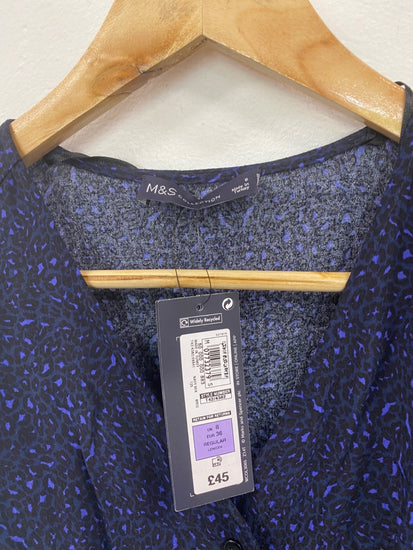 Gorgeous M&S Animal print tea Dress UK8 Navy blue Edgy HT149