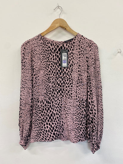 Gorgeous M&S Collection spotted Raaa animal print Blouse Uk8 Pink HT149