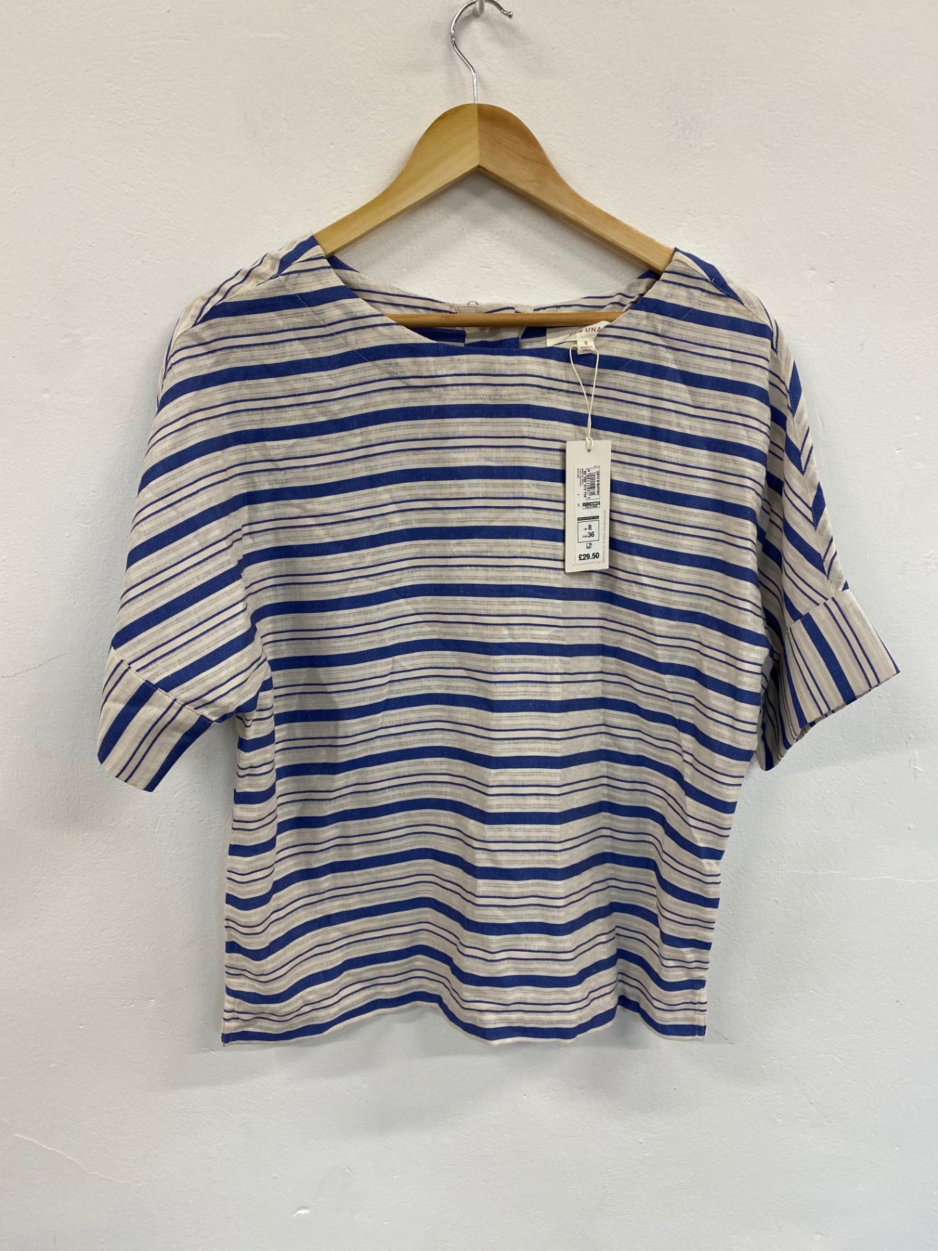 Gorgeous Per Una Short sleeve nautical Blouse UK8 Beige & Blue HT149