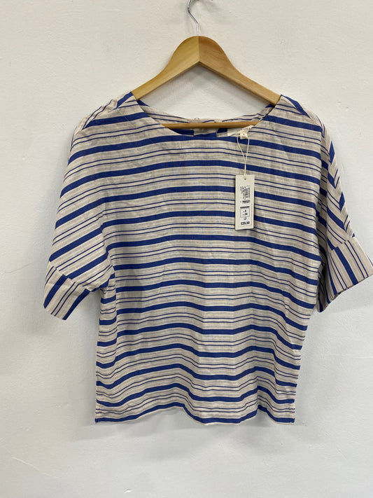 Gorgeous Per Una Short sleeve nautical Blouse UK8 Beige & Blue HT149