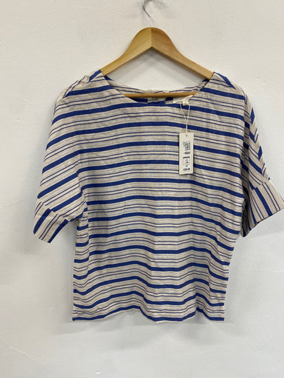 Gorgeous Per Una Short sleeve nautical Blouse UK8 Beige & Blue HT149