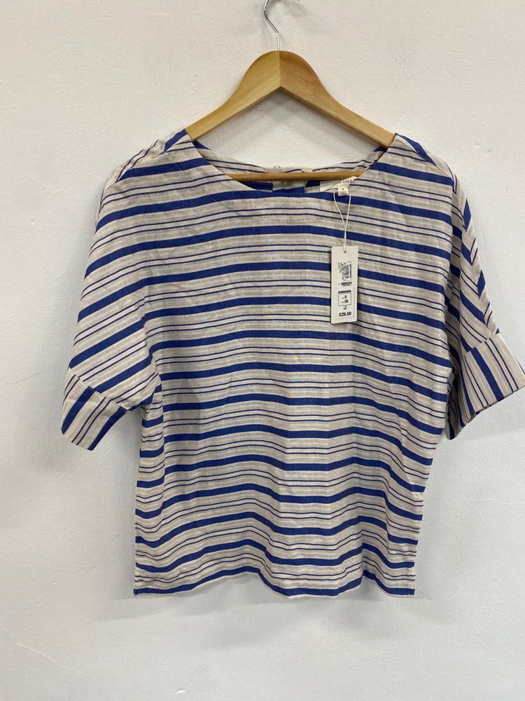 Gorgeous Per Una Short sleeve nautical Blouse UK8 Beige & Blue HT149