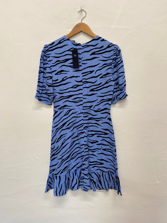 Gorgeous M&S Collection Blue Animal Print Ruffle Mini Dress UK8 HT149