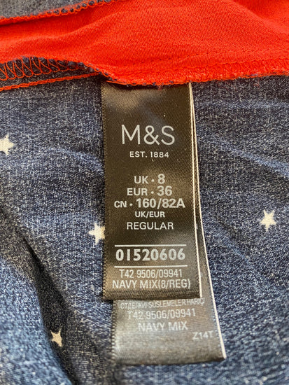 Gorgeous M&S red striped Star Dress Uk8 Navy Blue Bloggers fav HT149