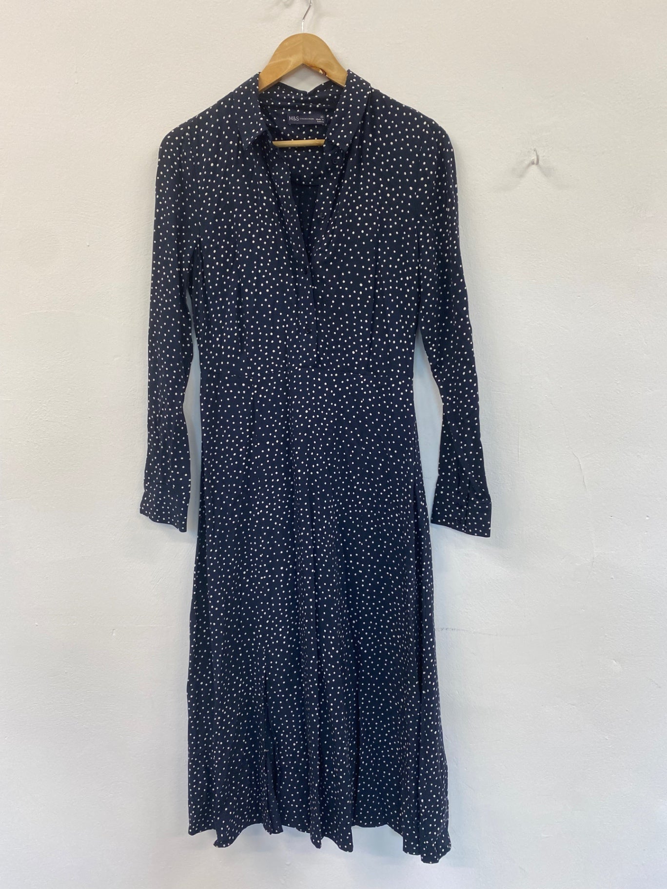 Gorgeous M&S Collection spotty tea Dress UK10 Navy Blue