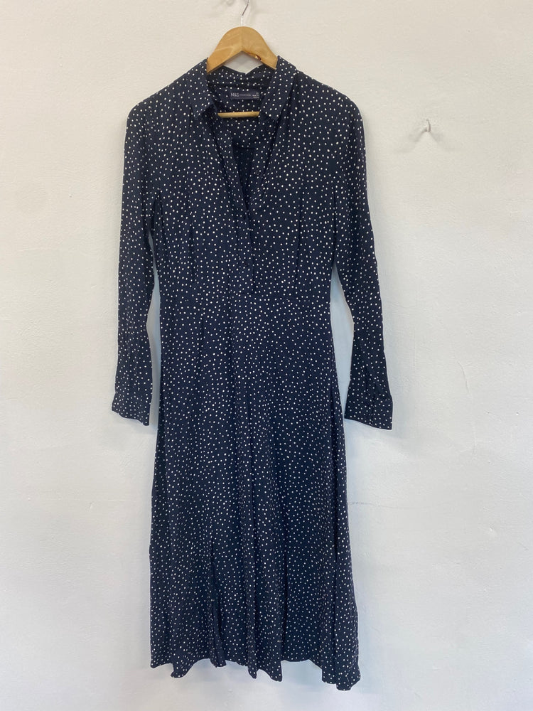 Gorgeous M&S Collection spotty tea Dress UK10 Navy Blue