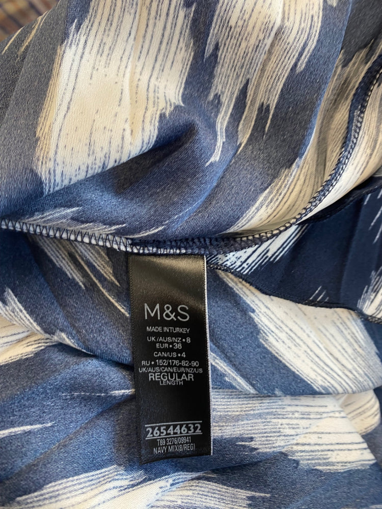 Gorgeous Marks & Spencers pleated midi Skirt UK8 Navy blue & white HT149