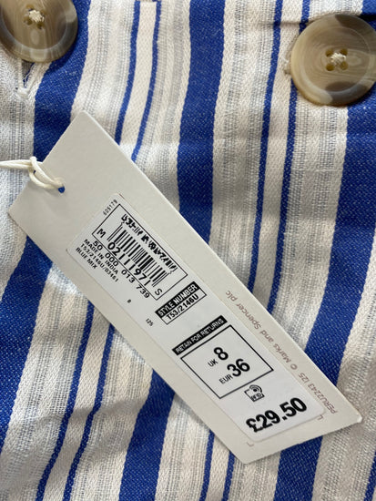 Gorgeous Per Una Short sleeve nautical Blouse UK8 Beige & Blue HT149