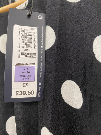 Gorgeous M&S Collection spotted Dress Uk8 Black & White HT149